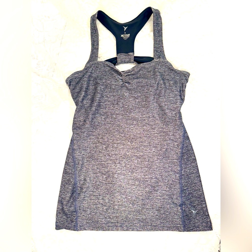 OLD NAVY Active Womens Racerback tank top inner support bra Heathered Navy Sz M